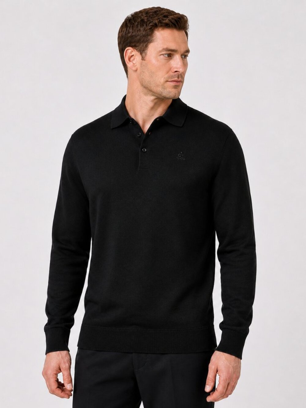 United Colors of Benetton Men’s Black Long Sleeve Knit Polo Shirt XXL Cotton Ten